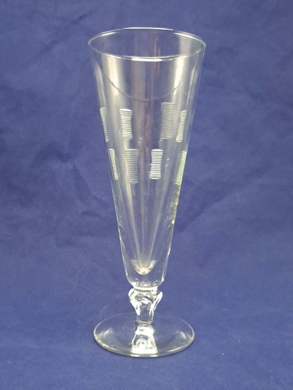 Vintage Etched Pilsner Beer Glass With Geometric Design